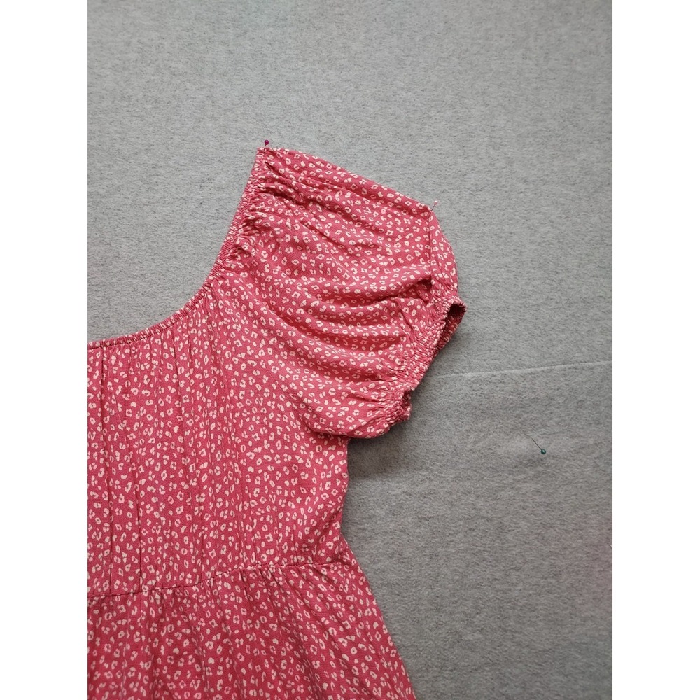 Torrid Women Skater Dress 1 Pink White Floral Scoop Neck Puff Sleeve Logo Casual - Picture 14 of 16